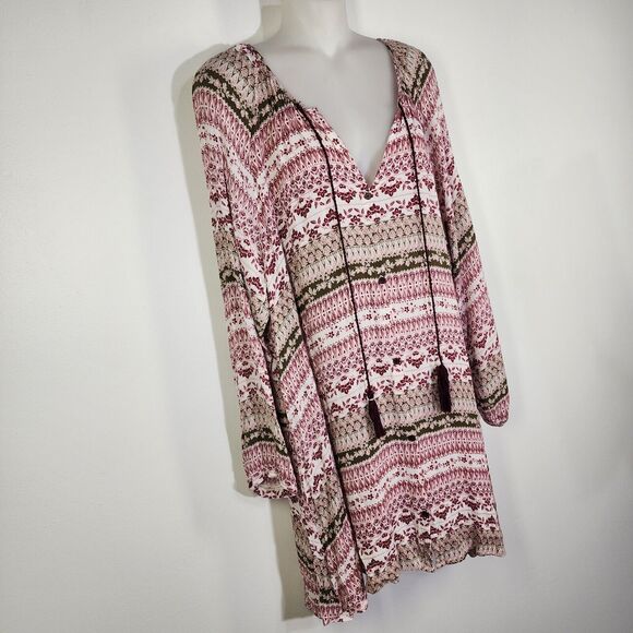 Cloud Chaser Womens Tunic Top 1X Button Front V Neck Long Sleeve Tassels Floral - Picture 4 of 12